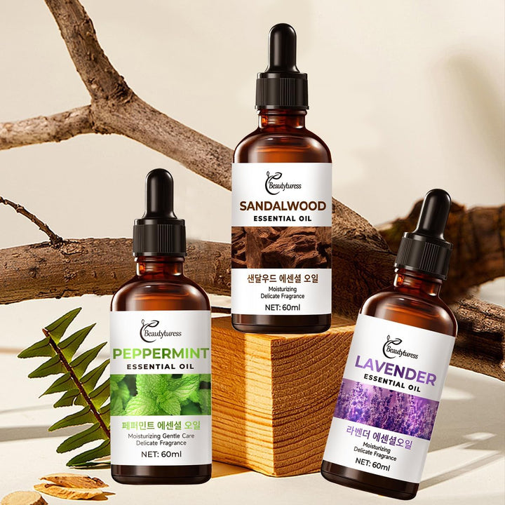 Pure Therapeutic Essential Oil Set - Lavender, Mint & Sandalwood,Aromatherapy Oils for Relaxation, Sleep&Stress Relief,Vegan Friendly, Gift for Massage & Diffuser Use,3X60Ml