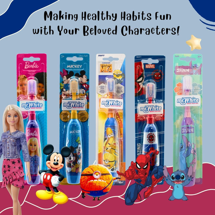 Marvel Spiderman Battery Powered Electric Toothbrush for Kids – Soft Rounded Bristles, Enhanced Vibration, Protection Cap & Battery Included | Gentle & Fun Oral Care for Children Ages 4+