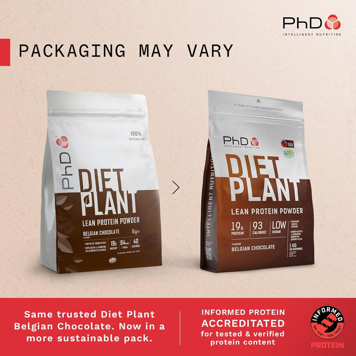 Nutrition Diet Plant, High Protein Lean Matrix, Vegan Diet Protein Powder, Belgian Chocolate, 19G of Plant Protein, 40 Servings per 1 Kg Bag (Packaging May Vary)