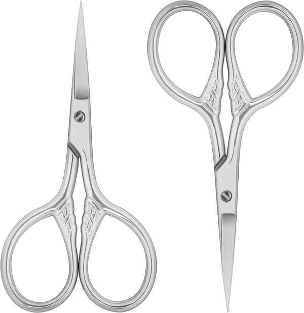 2Pcs Professional Grooming Scissors - Nose & Facial Hair Removal, Eyebrow Trimming