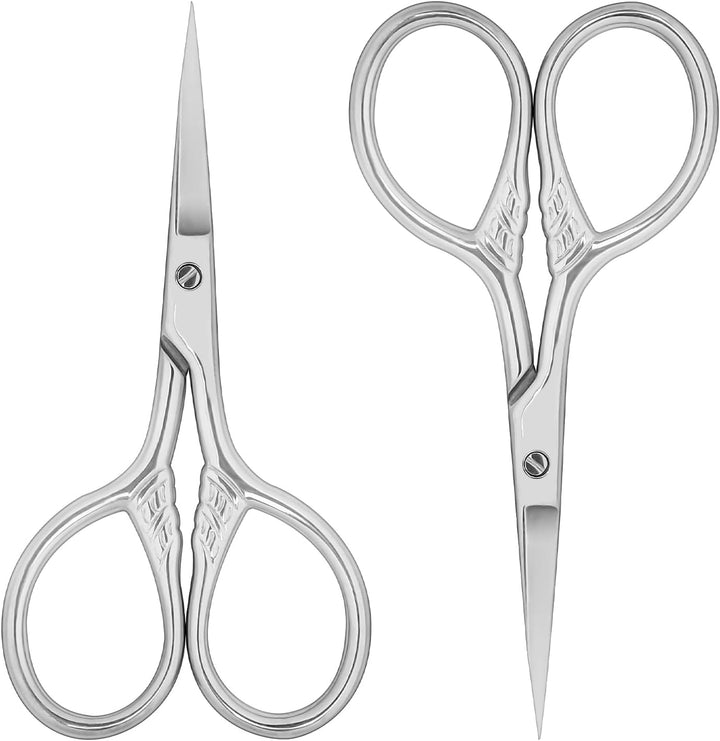 2Pcs Professional Grooming Scissors - Nose & Facial Hair Removal, Eyebrow Trimming