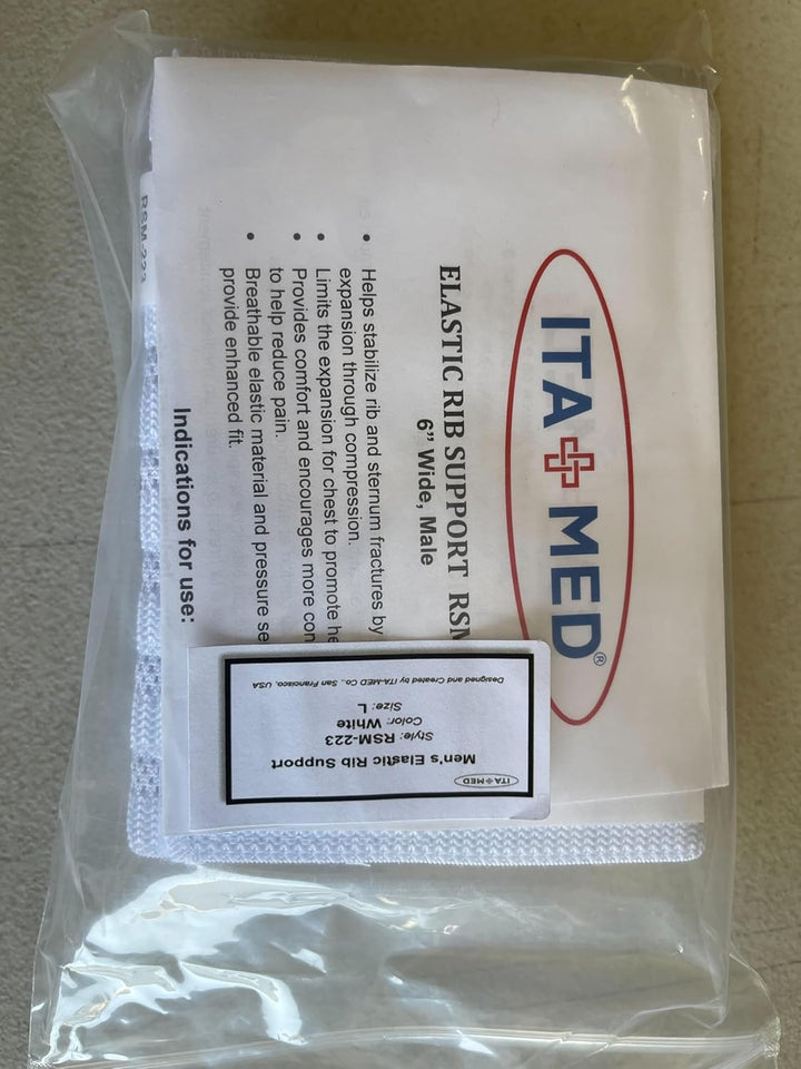 Breathable Elastic Rib Brace for Men, Ideal Compression Support Wrap/Belt for Broken, Cracked, Dislocated & Fractured Ribs, Made in USA (White, Medium)