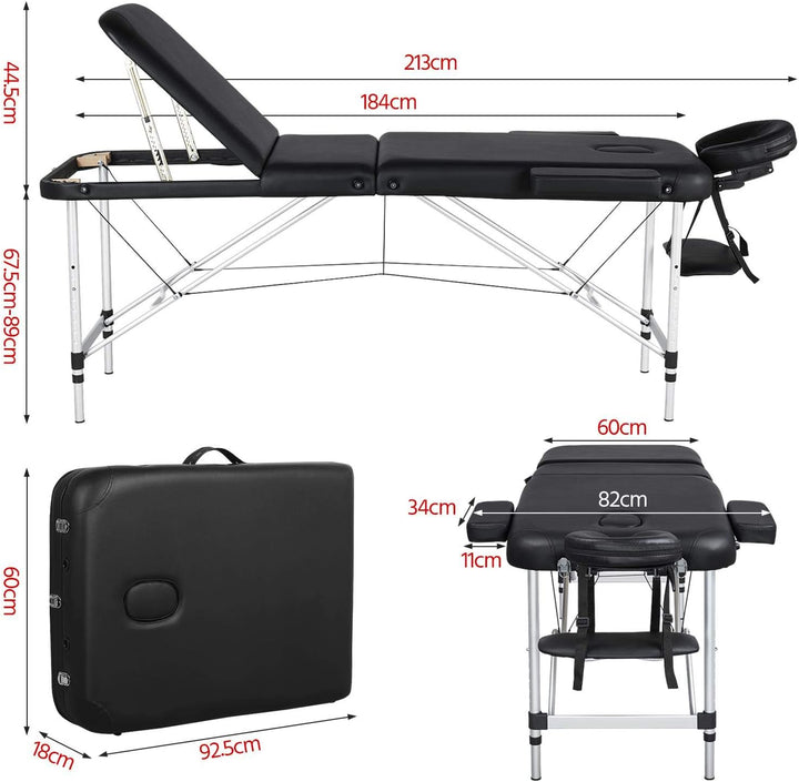 Folding Massage Table Portable Salon Couch Bed Professional Beauty Tattoo Therapy Table with Adjustable Legs 3 Sections