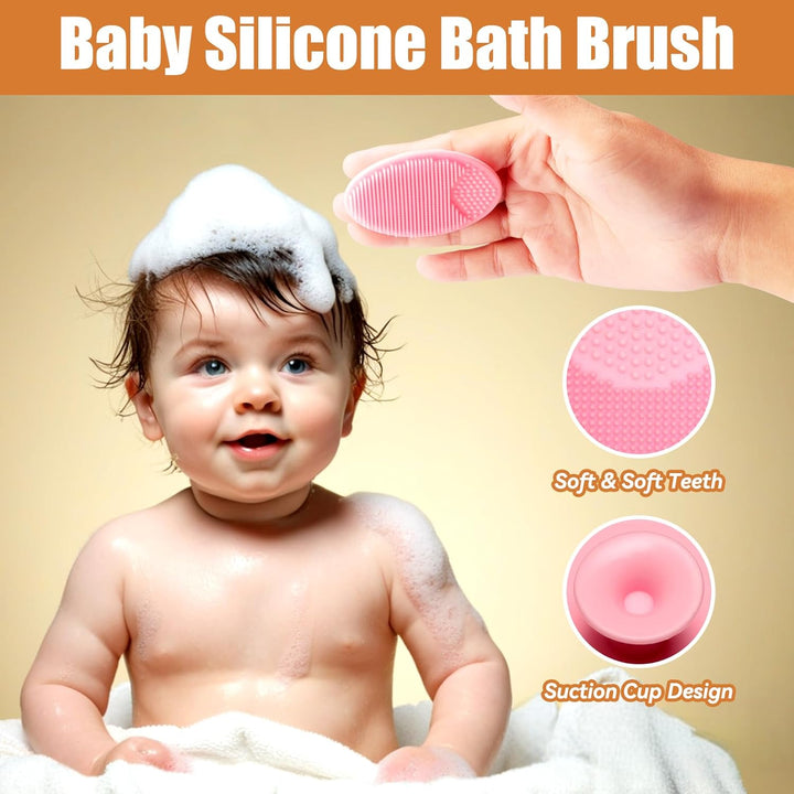 Baby Wooden Brush and Comb Set, Set of 3 Soft Goat Hair Brush with Find-Teeth Comb and Cradle Cap Brush for Newborns Toddlers Newborn Boys Girls (Pink)