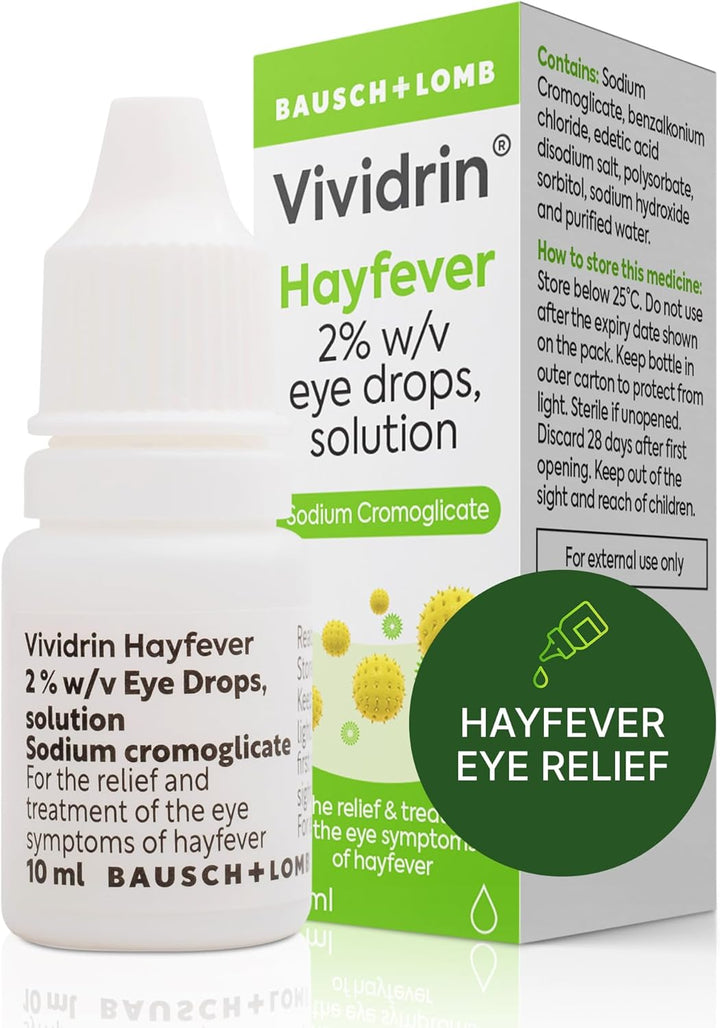 Hayfever Eye Drops, 10Ml, Contains Sodium Cromoglicate for Hayfever Relief, Allergy Eye Drops for Itchy Eyes, Watery, Red, Sore and Puffy Eyes, for Adults and Kids