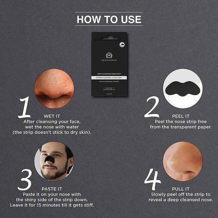 Charcoal Nose Strips with Aloevera Extractwhitehead & Blackhead Removerpores Cleanserdirt Freeimproves Skin Texture - 4 Strips