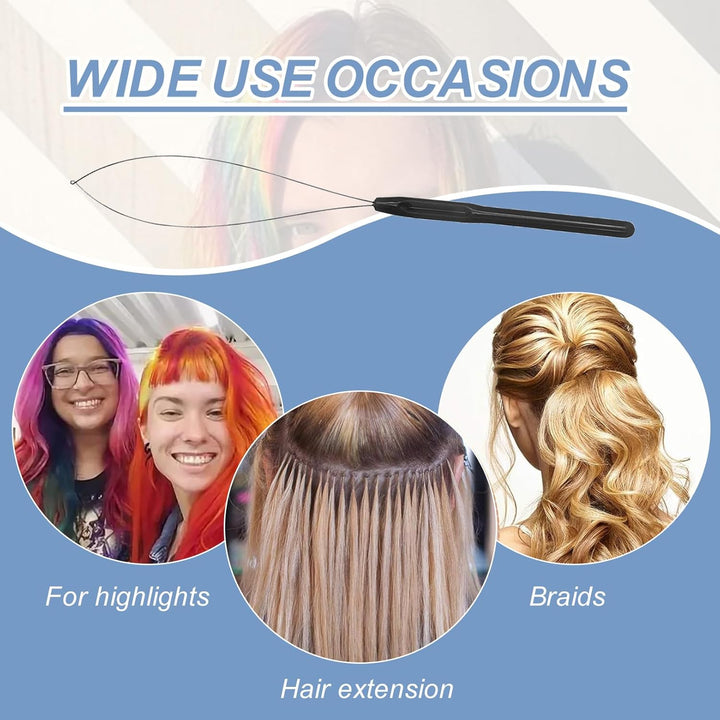 10 Pieces Hair Extension Loop Needle Threader, Pulling Hook Tool for Micro Rings and Nano Beads, Hair Extension Tools for Styling, Professional Bead Threading Device for Hair and Feather Extensions