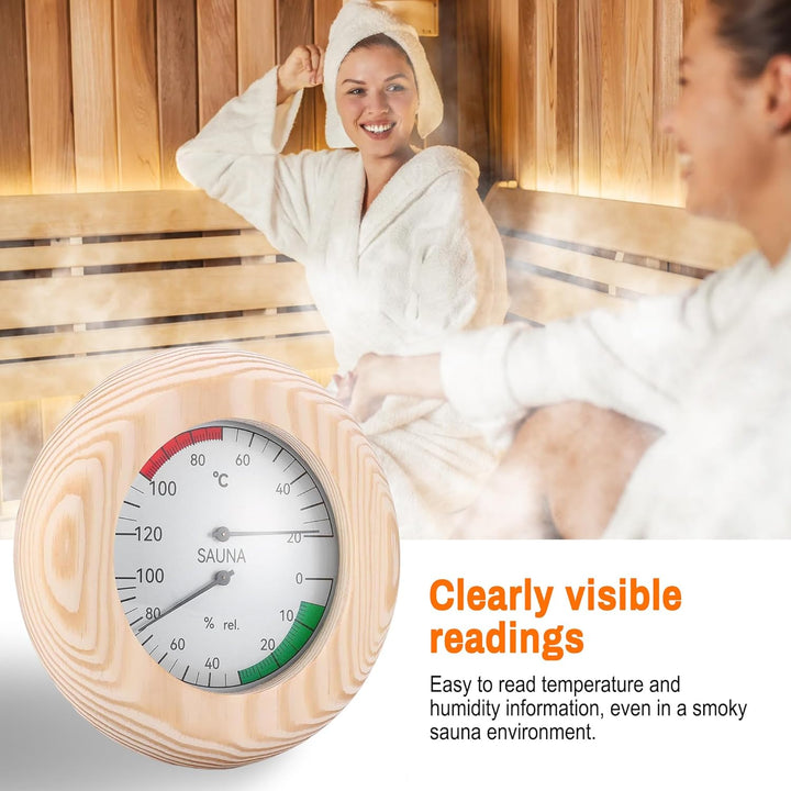 Sauna Thermometer Hygrometer: 2-In-1 round Wooden Sauna Room Thermometer and Hygrometer High Accuracy Measuring Thermometer for Steam Room Sauna Room