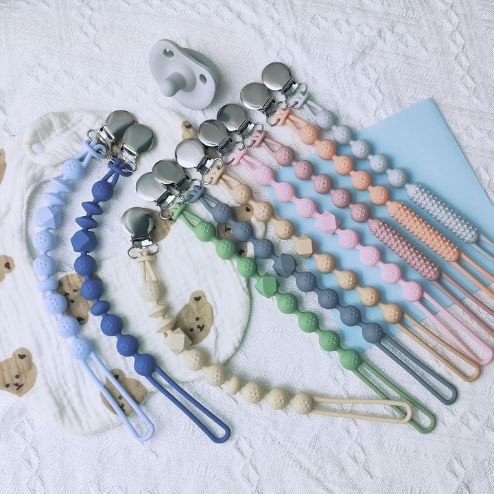 Dummy Clips Boys Girls Silicone Soother Pacifier Chain Flexible Binky Holder Set with Texture for Teething Baby Unisex Newborn Dummies 1-Piece Design(Quartz Pink)