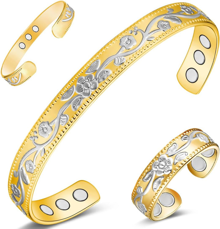 Lymphatic Drainage Copper Bracelet for Women Ultra Strength Magnet Solid Pure Copper Magnetic Bracelet Adjustable Cuff Bangle with Present Box (Tricolour Pattern)