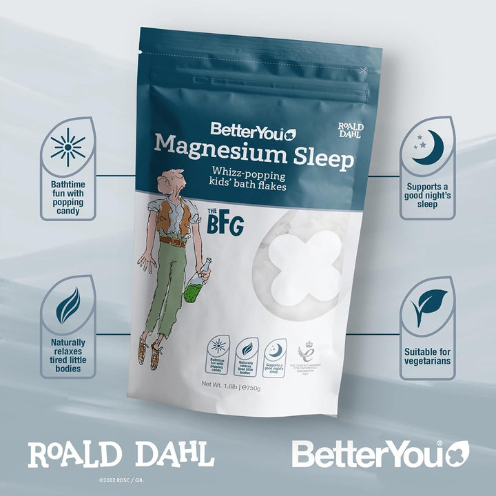 Magnesium Sleep Whizz-Popping Kids' Bath Flakes, Pure Zechstein Magnesium Chloride, Aids Relaxation before Bedtime, in Partnership with the Roald Dahl Story Company