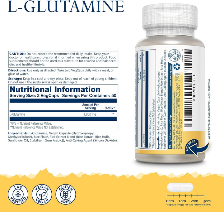 - L-Glutamine - 100 Vegan Capsules - High Strength Glutamine Amino Acid - Post Workout Recovery Supplement for Men & Women - Lab Verified & Magnesium Stearate Free - Made in the USA