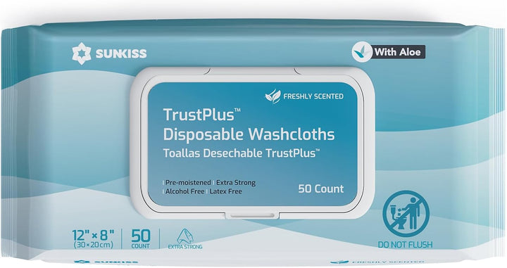 Trustplus Wet Wipes for Adult, Extra Thick 20 X 30 Cm Body Cleaning Wipes with Aloe for Incontinence & Cleansing, Fresh Scent, 50 Count