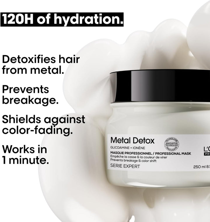 L’Oréal Professionnel Metal Detox Hair Mask 250Ml, Prevent Breakage & Colour Fade from Hard Water, Moisturising Conditioner Treatment for Smooth, Shiny Hair, Prevent Damaged Hair