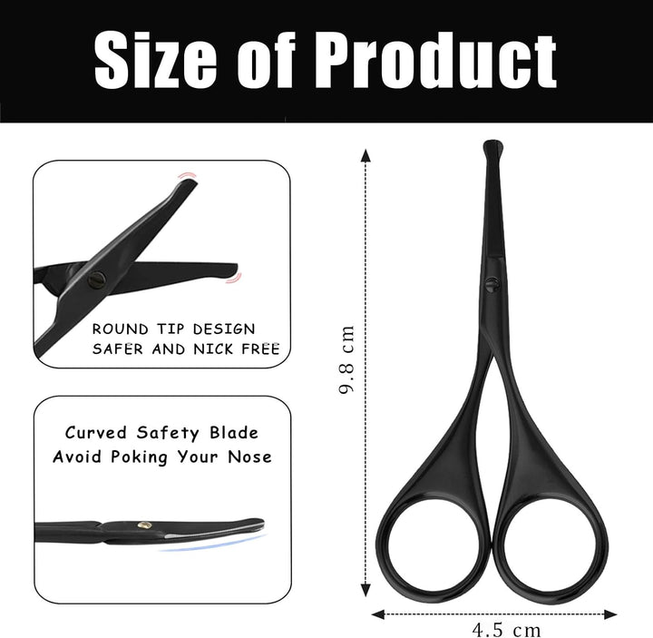 Premium Nose Hair Scissors, Curved Safety Blades with Rounded Tip for Trimming Small Details Facial Hair, Ear Hair, Eyebrow (Black)