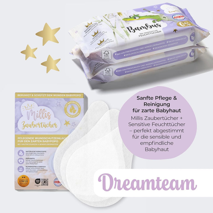 Magic Wipes for Nappy Dermatitis Baby, as Known from "The Lion'S Cave", 100 Wipes (4 X 25) with Aloe Vera, Almond Oil & Q10 - Nourishes, Protects & Serves as Wound Protection for Irritated Skin