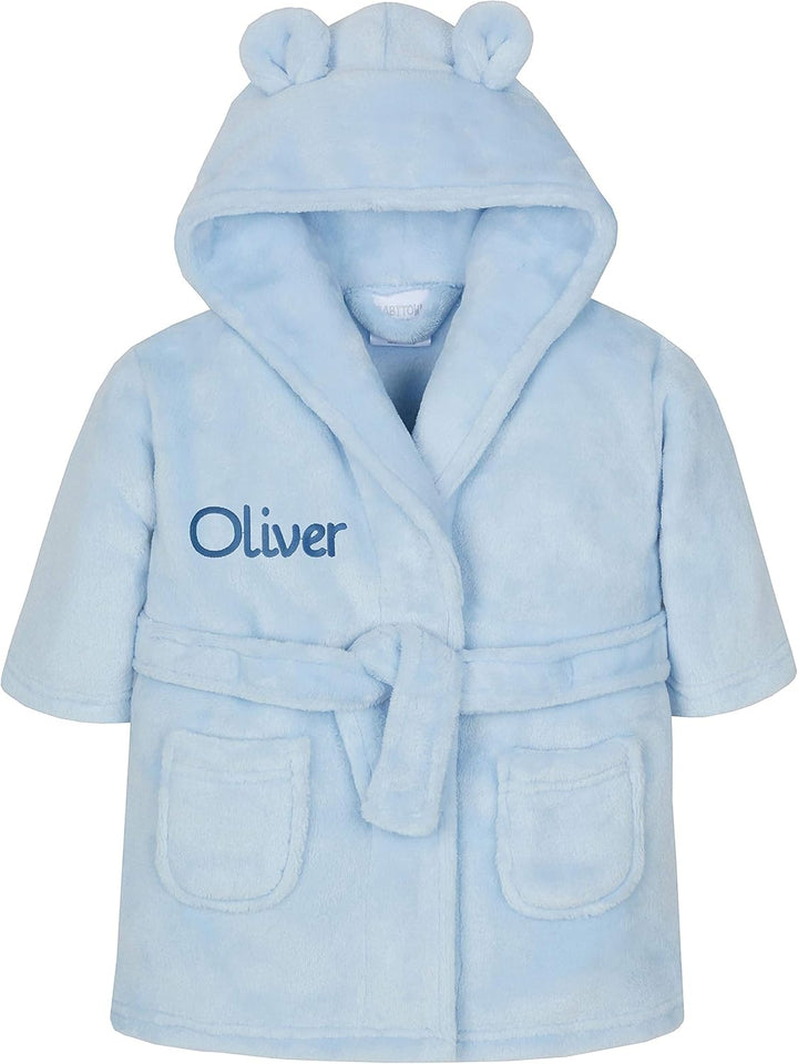 Personalised Baby Bathrobe Hooded Fleece Dressing Gown Super Soft Gifts Bath Robe for Boys Girls Cute Teddy Ears 0-4 Years