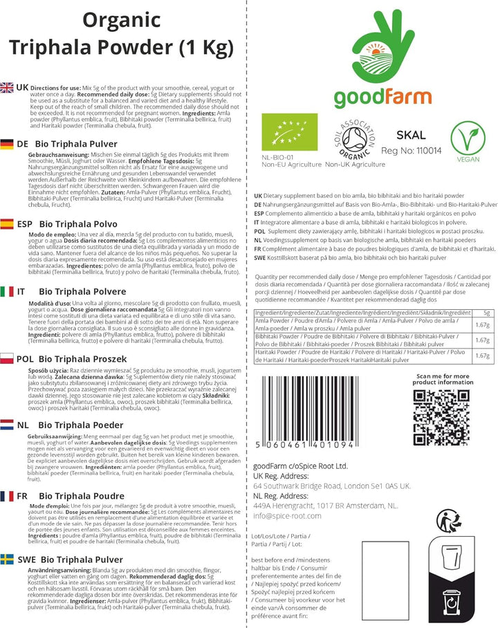 Organic Triphala Powder 1000G - Certified Organic, Premium Quality | Ayurveda | Vegan | Excellent for Digestion & Detox