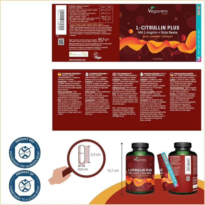 L-Arginine L-Citrulline Complex High Strength 4200 Mg | with Beetroot Extract | Natural Pre-Workout & Nitric Oxide Booster | Amino Acids from Fermentation | NO Additives, Vegan & Lab-Tested
