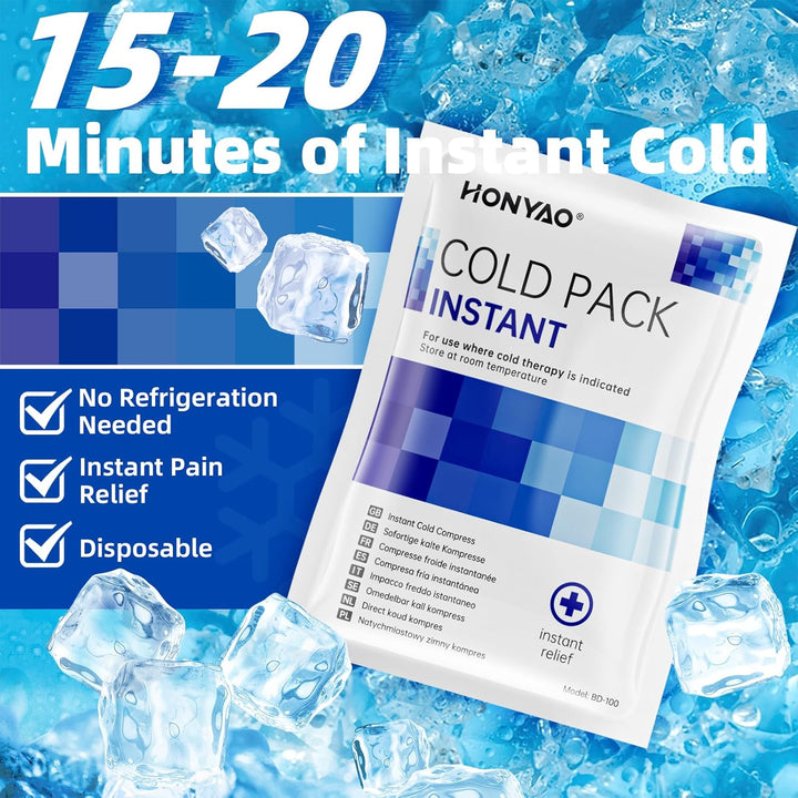 Instant Ice Pack, 9 Packs Disposable Instant Cold Packs, Ice Packs for Sports Injuries, Cold Compress for Pain Relief, Swelling, Inflammation, Sprains, Toothache, Athletes & Outdoor Activities