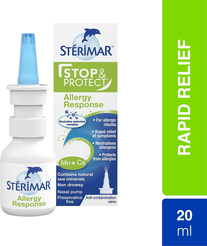 Stop & Protect Allergy Response- 100% Natural Sea Water Based Nasal Spray with Added Manganese and Calcium- 20 Ml Can