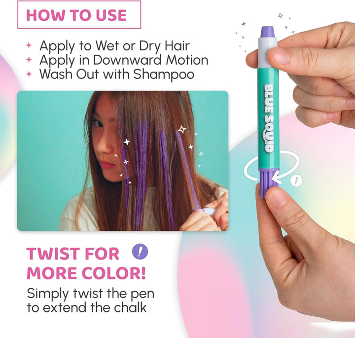 Hair Chalk for Girls Pens – 10 Vibrant Temporary Hair Colour Chalks for Kids - Ideal Christmas, Birthday Gifts for Girls & Teens - Kid Safe, Washable Hair Dye for Ages 6 7 8 9 10 11 12