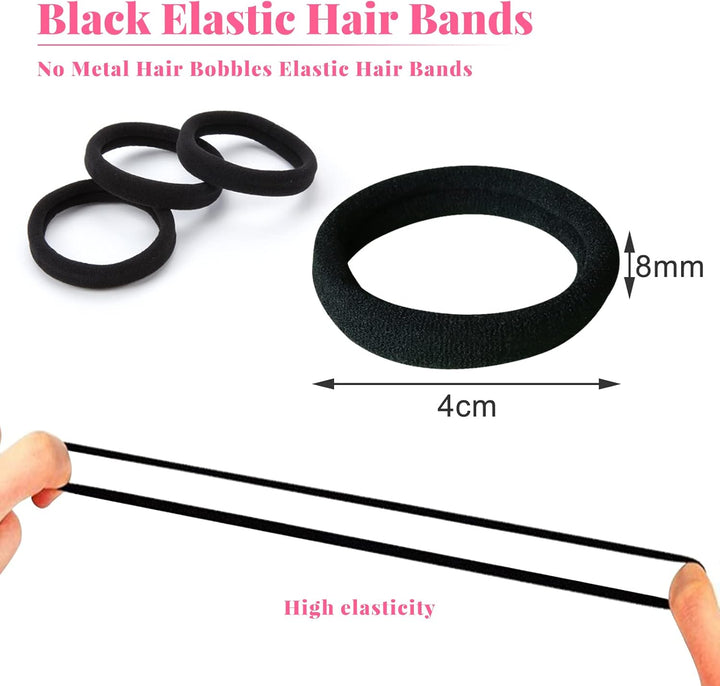 Elastic Hair Bands, 50 Pcs Hair Ties Hair Bobbles Ponytail Holder Headbands, 8 Mm Soft Seamless Hairbands, No Metal Hair Bobbles Elastic Hair Bands for Women Men Girls Kids (Black)