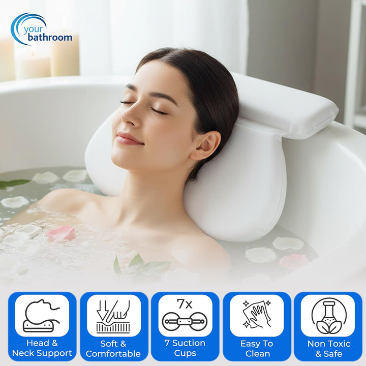 Bath Pillow – Waterproof Bath Cushion with 7 Suction Cups, Non-Slip Bath Pillows for Head and Neck Support | Ultimate Relaxation and Comfort, Ideal for Relaxation & Meditation in the Tub