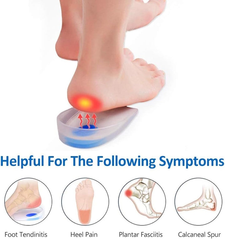 2 Pairs Gel Heel Cups, Silicone Heel Cup Pads for Plantar Fasciitis, Heel Spur & Achilles Pain, Gel Heel Cups and Cushions Absorbing Support (L)