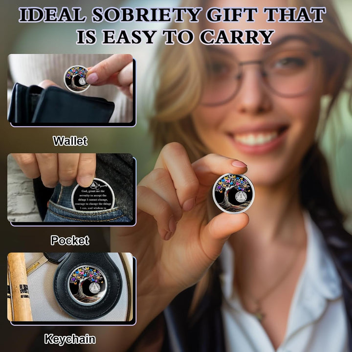 1 Month Sobriety Coin Butterfly Tree of Life AA Chips and Medallions,Sobriety Recovery Chip Sober Token Sobriety Gifts for Men Women Celebrating Alcoholics Anonymous Recovery