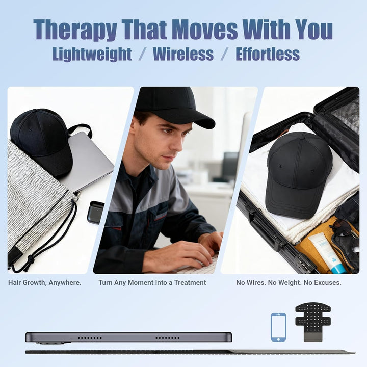 Red Light Therapy Hair Growth Hat, 3 Wavelengths Rechargeable Laser Hair Growth Cap with Detachable Panel, Effective Hair Regrowth and Hair Loss Therapy for Men and Women