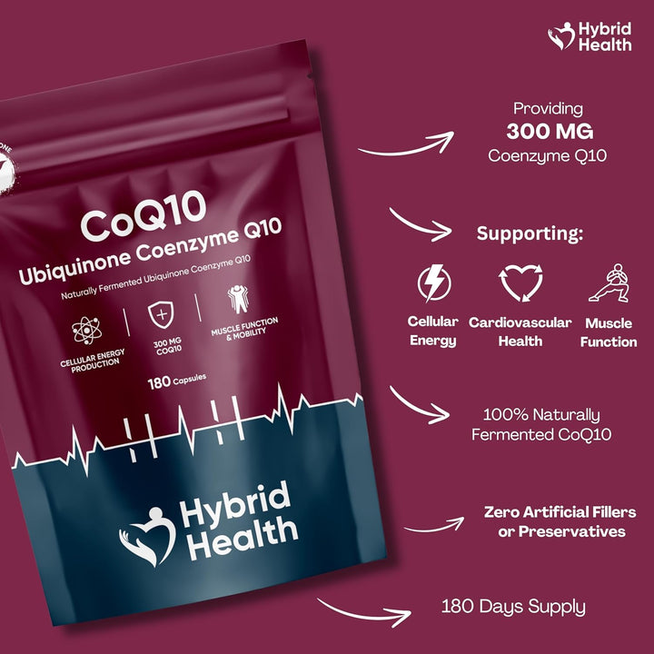 Ubiquinone Coenzyme Q10 300 MG Supplement | 180 Vegan Coq10 Capsules | Super Strength Vegan Friendly Naturally Fermented Coq10 Supplement | Non-Gmo | 6 Months Supply