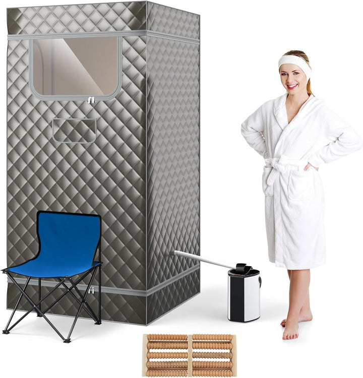 Portable Sauna Tent, Full Body Steam Sauna with 3L Steamer Generator, Remote Control, Folding Chair, Personal Home Sauna Box Pod for Therapy Slimming Detox (Gray)