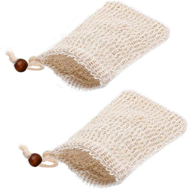 2 Pcs Sisal Soap Bag, Natural Organic Soap Bag Exfoliating Soap Saver Pouch with Drawstring for Foaming, Drying Soaps, Exfoliation