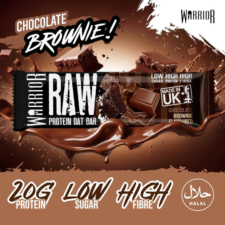 Raw Protein Bars – 12 X 75G High Protein Snack – High Fibre, Low Sugar – Ideal Meal Replacement or Healthy Nutrition Energy Snacks - Oat Bar Flapjacks – UK Made (Chocolate Brownie)