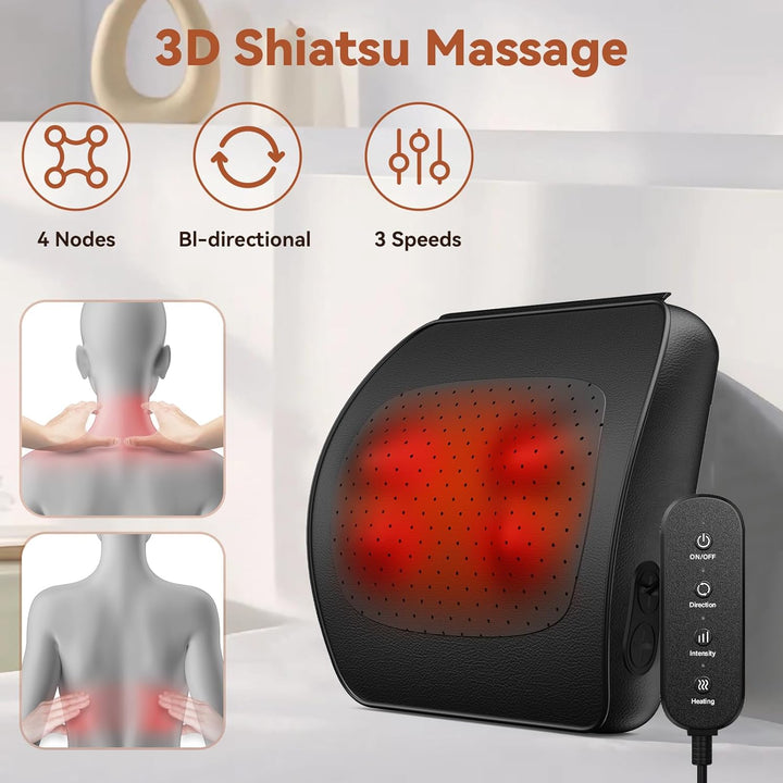 Back Massager,  Neck and Back Massager with Heat, Deep Tissue 3D Kneading Shiatsu Massage Pillow for Body, Shoulder, Foot and Leg, Gift for Women and Men - Remote Control