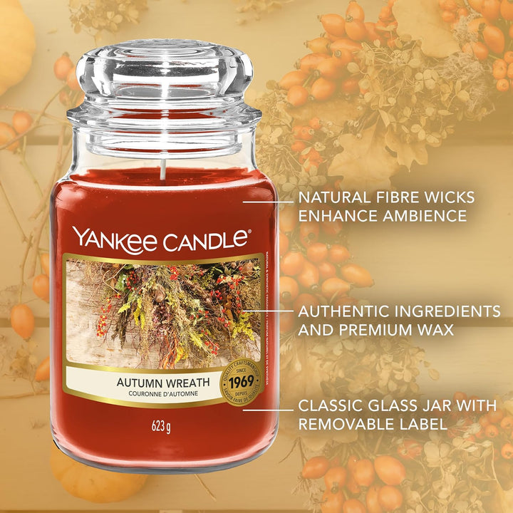 Scented Candle | Autumn Wreath Large Jar | Long Burning Candles: up to 150 Hours | Perfect Gifts for Women