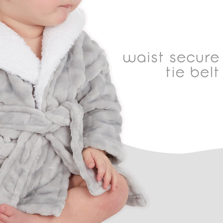 Baby Girls Boys Grey Circle Textured Fleece Robe Hooded Dressing Gown with Sherpa Fleece Size 0-12 Months