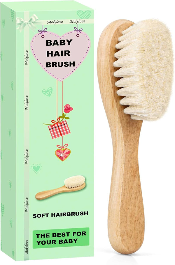 Baby Hair Brush with Wooden Handle and Super Soft Goat Bristles for Newborns, Infant, Toddlers, Kids