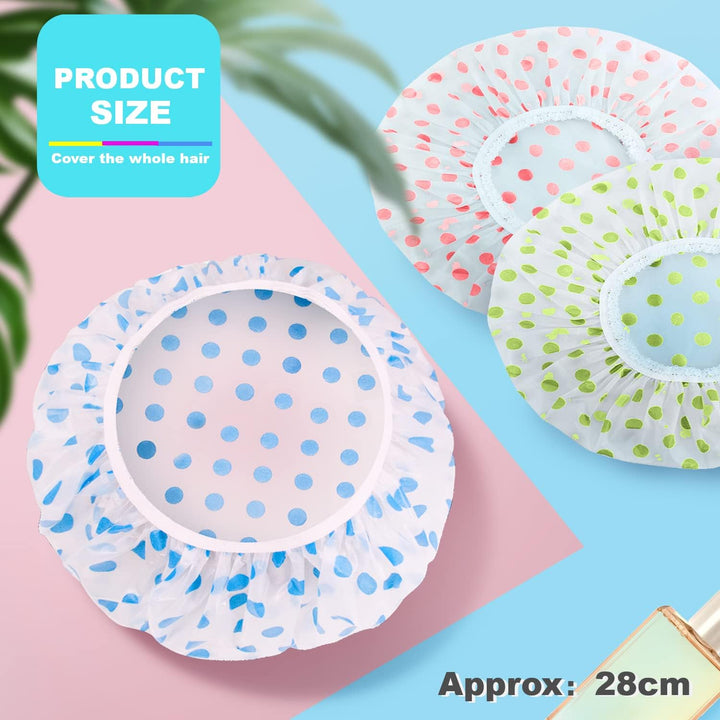 6 Pcs  Shower Caps for Women Uk,Waterproof and Reusable Bath Cap,28Cm Width with Elastic Band, Large Plastic Long Hair Eco Cap.