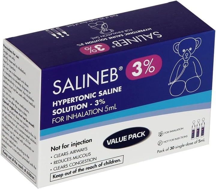 3% Hypertonic Saline Solution Vials for Inhalation Pack of 30 Single-Dose of 5Ml - Clears Airways, Reduces Mucous, Clears Congestion, Inhalation Solution
