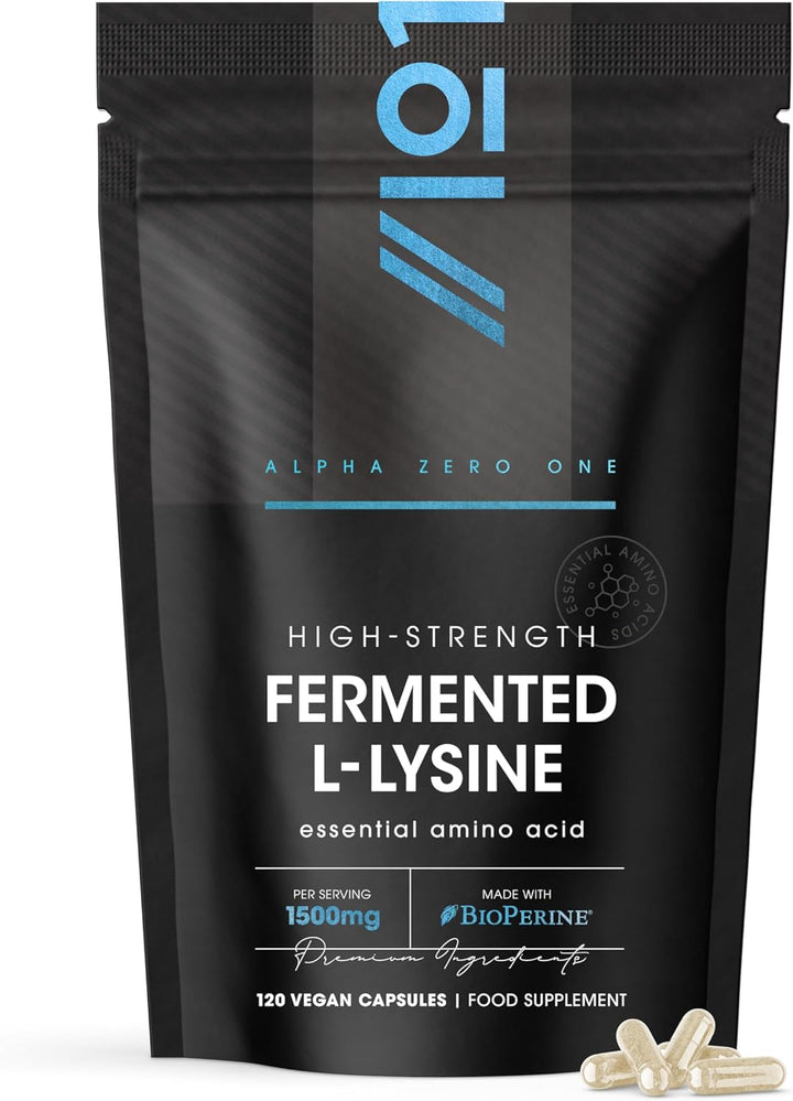 Fermented L-Lysine 1500Mg with Bioperine® - Made with Vitamin C - High Strength - 120 Vegan Capsules – Resealable and Recyclable Pouch – by