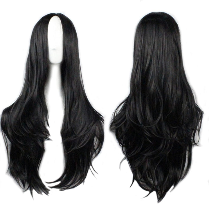 29.5" 75Cm Long Black Wigs for Women Long Straight Synthetic Black Wigs for Party Cosplay Halloween Anime((B-Black)