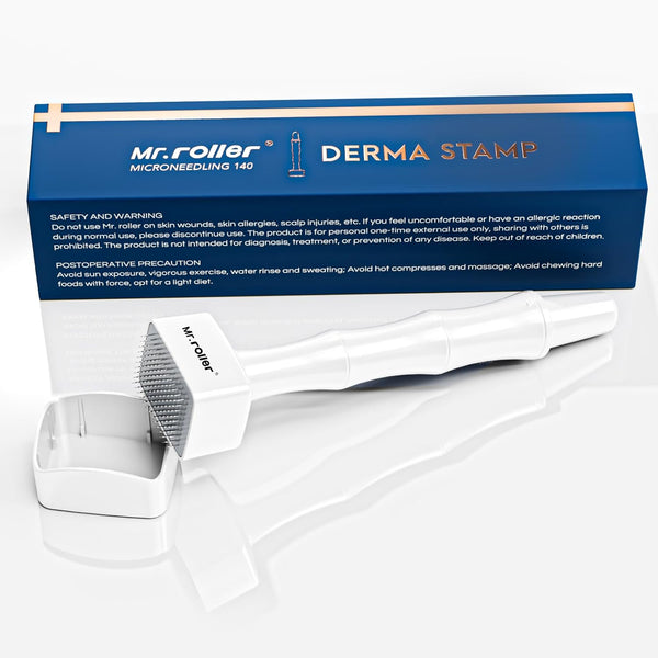Adjustable Derma Stamp, 0-3Mm 140 Titanium Pins Professional Microneedle Dermastamp for Hair Beard Growth Face Body, Derma Roller Microneedling Pen Alternative
