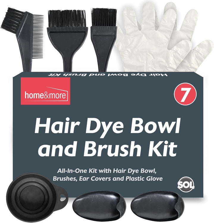 7Pcs Hair Dye Bowl and Brush Kit - Complete Set for At-Home Hair Colouring - Includes Mixing Bowl, Brushes, Gloves, Ear Covers - Easy-Grip Bowl, Smooth Application, Reusable, Easy to Clean Tools