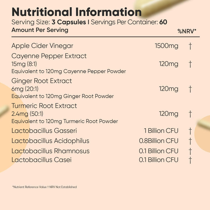 Apple Cider Vinegar Capsules 1860Mg - 2 Months Supply - 180 Capsules - Apple Cider Vinegar with Mother - with a Blend of Cayenne Pepper, Turmeric & Ginger Root - Non-Gmo & Vegan-Friendly