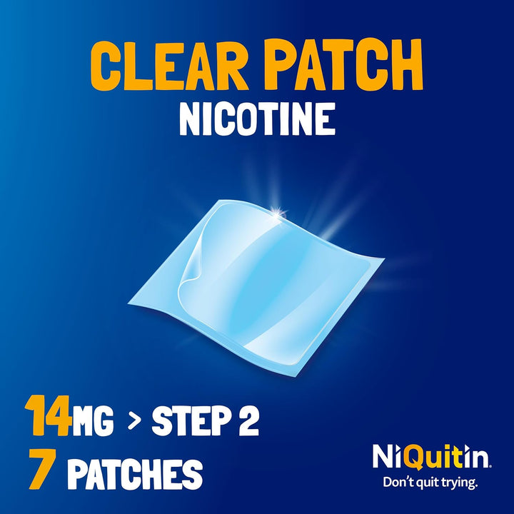 14 Mg Nicotine Patch - Step 2 - Stop Smoking Aid Therapy - 7 Clear Patches for 1 Weeks Treatment - 24H Craving Control - Invisible Nicotine Patches, White, 7 Count (Pack of 1)