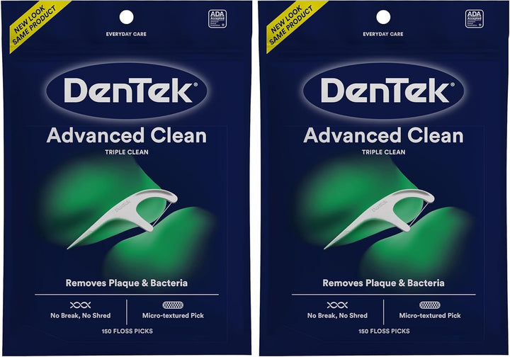 Triple Clean Mint Flavoured and Fluoride Coated Advanced Dental Floss Picks with 3 Cleaning Actions - 150 Pack (Packaging May Vary)