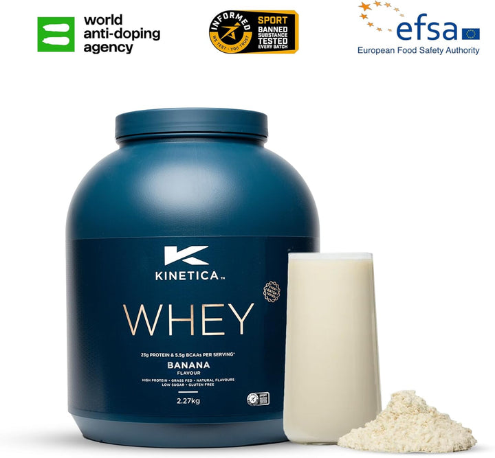 Sports Whey Protein Powder - Banana Flavour | 23G Protein/Serve, 76 Servings/2.27Kg Pack | Gluten Free Supplement | Optimum for Muscle Growth & Recovery | Mixes Well with Water, Milk & Shakes