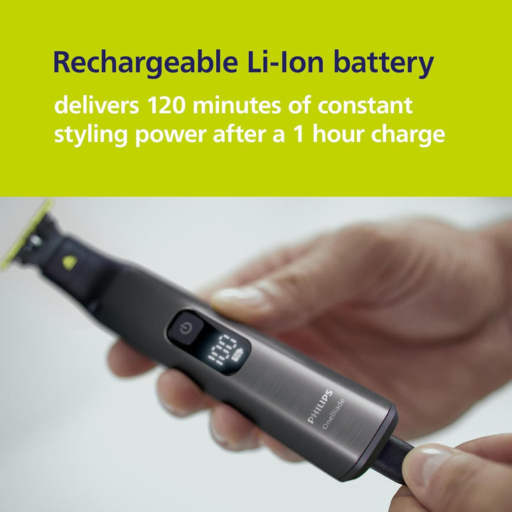 Oneblade Pro 360 Authentic Face & Body Electric Beard Trimmer, Shaver and Bodygroomer, 2X 360 Blades, 1X 14-Length Comb, 1X Body Kit, 1X Charging Stand, 1X Travel Case, QP6652/30